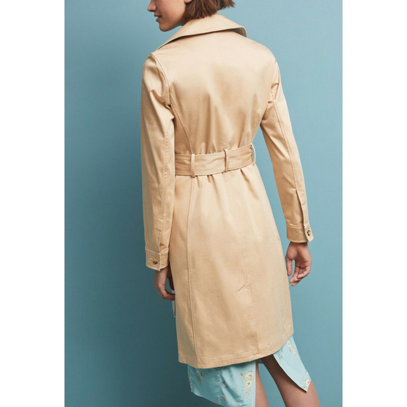 Anthropologie Gingham Trench Coat Khaki Tan Jacket - Picture 4 of 4